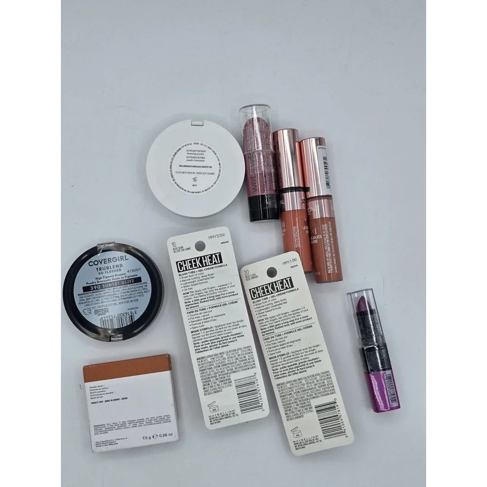 9 Lot Assorted Lipstick Blush Foundation Make-Up Products Mixed Brands-Some Open
